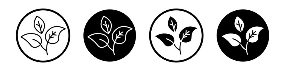Tea leaves icon collection in black and white filled and outlined style for web.