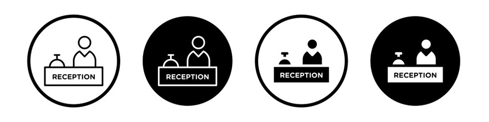 Reception icon collection in black and white filled and outlined style for web.