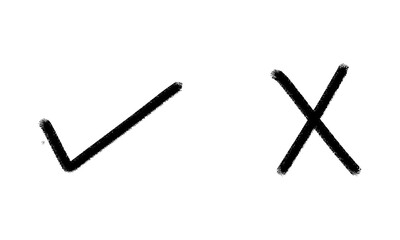 Simple check mark and cross symbols conveying approval and rejection for decision making and confirmation