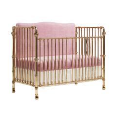 Pink crib with gold metal frame
