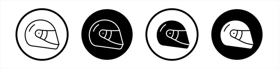 Motorcycle helmet icon collection in black and white filled and outlined style for web.