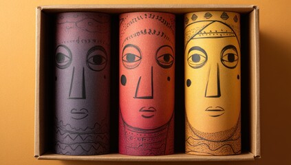 Colorful artisan face tubes in box, studio shot