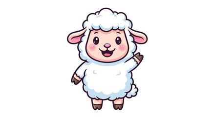 Obraz premium Cartoon Sheep Waving with Fluffy White Wool.