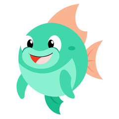 Cheerful Cartoon Fish with Friendly Smile and Bright Colors Floating on a White Background