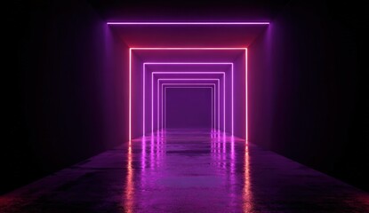 Neon tunnel with vibrant purple and pink light