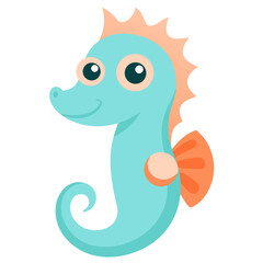 Adorable sea horse cartoon vector illustration with smiling face and big eyes on isolated background