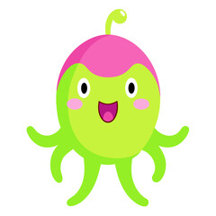 Friendly Green Alien Cartoon Character with Pink Cap and Smiling Face Illustration Graphic Design