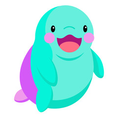 Cute Cartoon Dolphin Illustration with Happy Expression and Vibrant Colors Isolated on White Background Suitable for Children