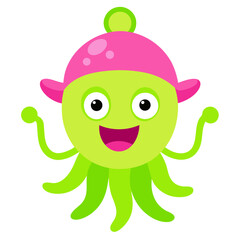 Cute Green Cartoon Alien Illustration with Pink Hat and Happy Expression Perfect for Kids