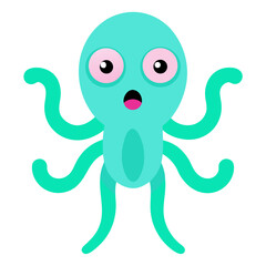 Cute Cartoon Octopus with Big Eyes and Open Mouth Teal Aquatic Creature Illustration