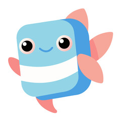 Cute Cartoon Fish Character with Friendly Smile and Big Eyes Floating Gracefully in Aqua Blue