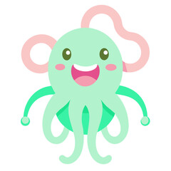Cartoon octopus with happy face illustration for kids books and educational material with sea theme design