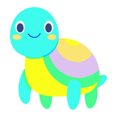 Cute pastel turtle illustration with friendly face isolated on white background a vibrant cartoon character for children