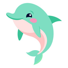Cute turquoise dolphin character illustration with pink details an adorable marine animal design for children