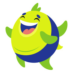 Happy Cartoon Fish Character with Bright Colors and Cheerful Expression on White Background