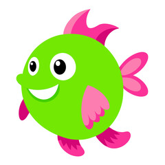 Cheerful green fish with pink fins an adorable cartoon illustration for childrens designs and educational materials