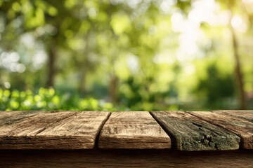 Rustic wooden table in a park