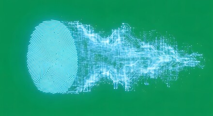 Digital transformation visualized as a blue grid morphing into a futuristic cityscape against a green background with a cinematic lighting effect.