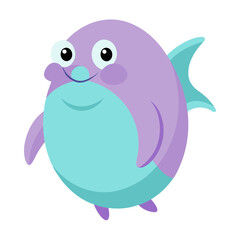 Charming Cartoon Fish Illustration with Soft Lavender and Turquoise Colors on White Background