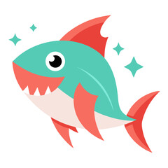 Cute cartoon shark illustration with sparkling stars isolated on white background design element