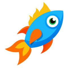 Cute cartoon rocket fish soaring through space concept for children book illustration design element