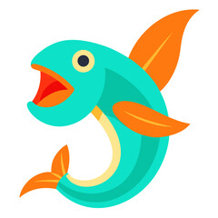 Colorful Cartoon Fish Illustration Featuring Open Mouth and Ornamental Fins on White Background