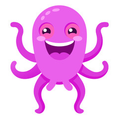 Cute cartoon octopus with a cheerful expression and bright pink color scheme illustration
