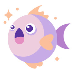 Surprised and wide eyed cartoon fish illustration isolated on white background vector graphic