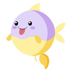 Cartoon fish with happy face and tongue sticking out playful aquatic creature design