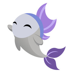 Happy Little Fish with Purple Accents Waving its Fin Cute Cartoon Illustration