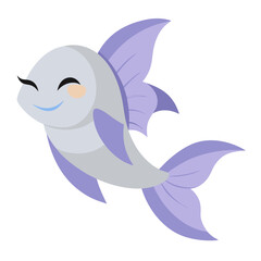 Cute cartoon fish with a gentle smile swimming gracefully in underwater setting illustration
