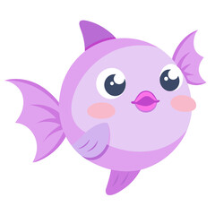 Adorable Purple Fish with Big Eyes and Rosy Cheeks Cartoon Illustration Swimming Merrily