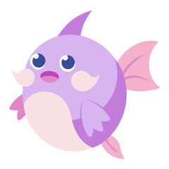 Cute purple fish cartoon illustration with happy expression whimsical sea creature design