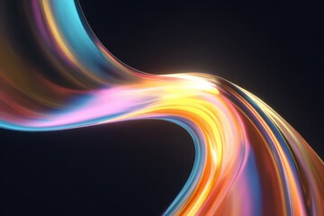 Abstract swirling ribbon of vibrant colors against a dark background