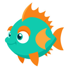 Cute cartoon fish with big eyes swimming happily illustration design for children book