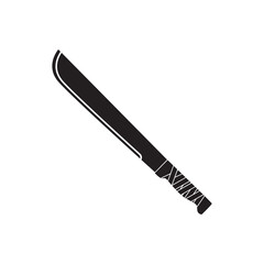 Machete blade icon. Long machete silhouette, rugged tool graphic for outdoors themes.
