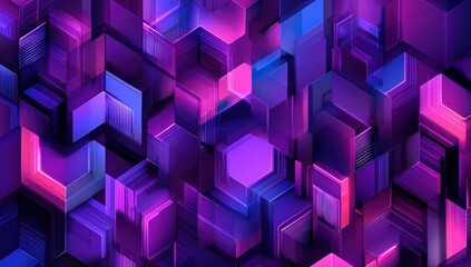 Abstract geometric pattern of overlapping 3D shapes in vibrant purple and pink hues