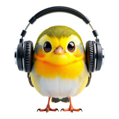 Yellow Chick with Headphones, 3D Realism Illustration with Transparent Background