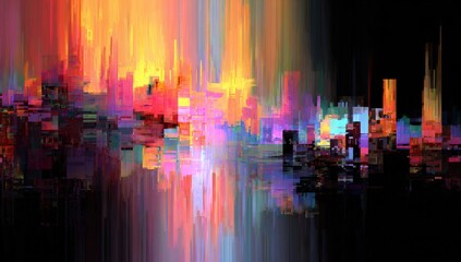 Abstract city skyline. Vibrant, fragmented urban landscape