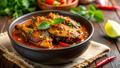 Ikan Patin Asam Pedas Sour Spicy Catfish. Traditional Indonesian Food