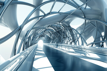 A futuristic bridge with a complex network of cables and supports, demonstrating advanced engineering