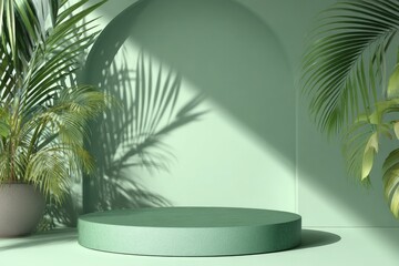 Empty green pedestal with plants