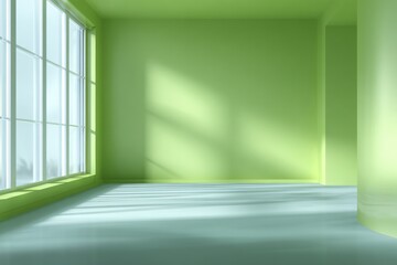 Empty lime green room with large window