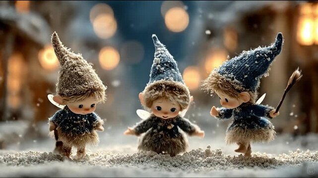 Tiny elves dancing in snow