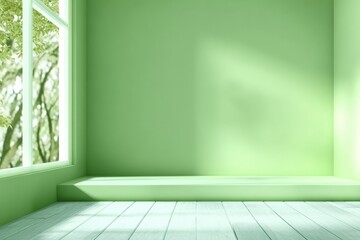 Empty mint green room with sunlight
