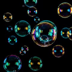 Naklejka premium Colorful Soap Bubbles Against Black Background.