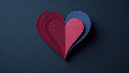 Obraz premium Layered heart shape, red and blue, minimalist design