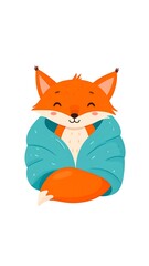 Obraz premium Cute fox wrapped in a teal blanket