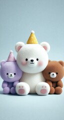 Cute bears party hats studio pastel background celebration