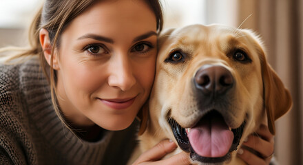 Woman and Her Happy Labrador Retriever: A Portrait of Love
